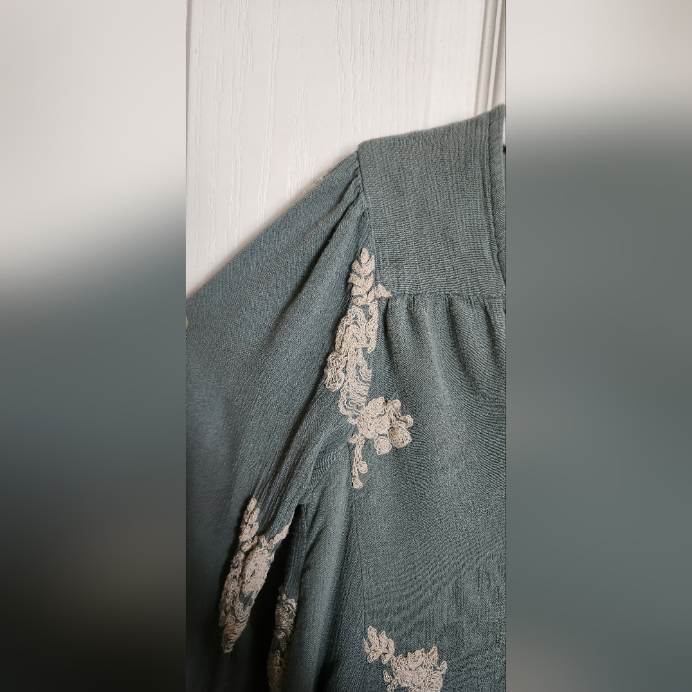 Free People Small Emmas Embroidery Sage Green Cocktail Dress Mini Long Sleeve - Picture 7 of 12